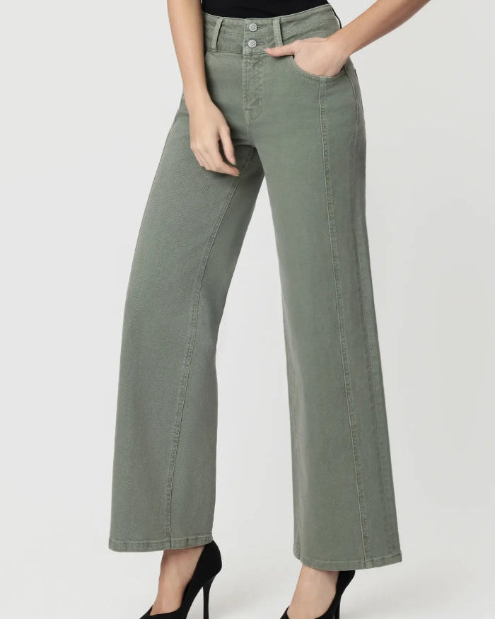 Super High Rise Double Wb 2 Buttons Wide Leg "Sage Green"