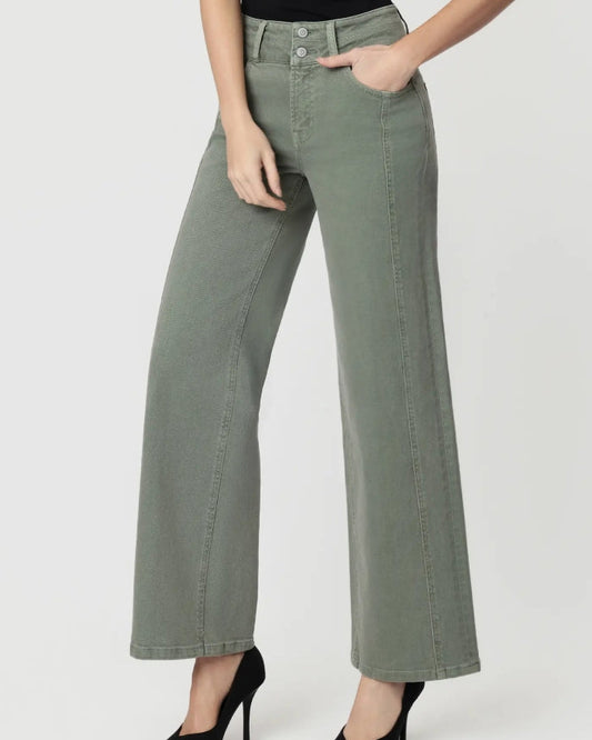 Super High Rise Double Wb 2 Buttons Wide Leg "Sage Green"