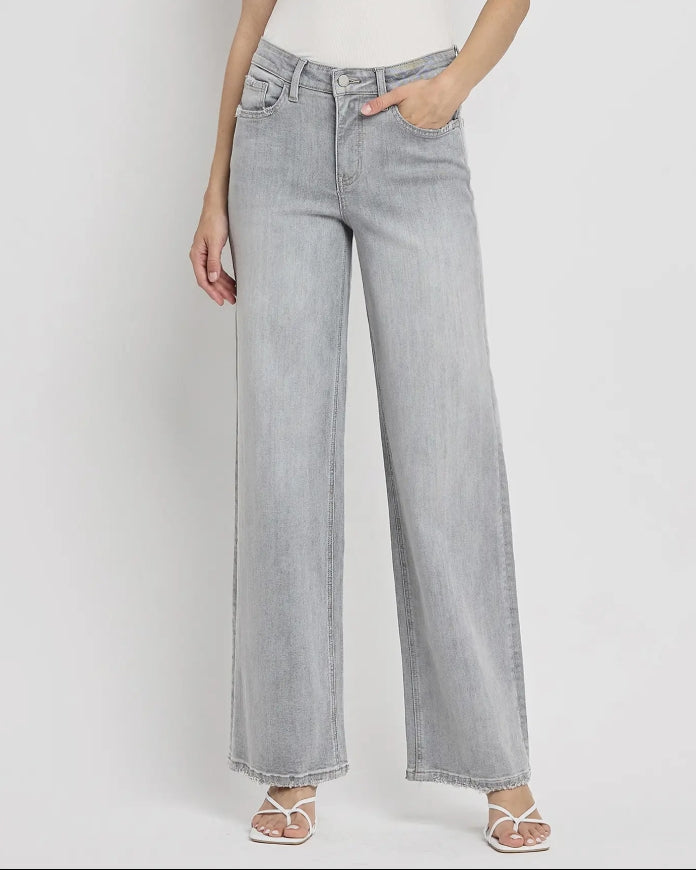 High Rise Light Grey Wide Leg Jeans "Clementine"