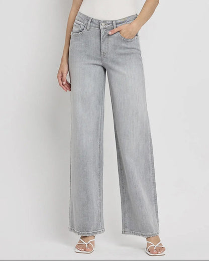 High Rise Light Grey Wide Leg Jeans "Clementine"