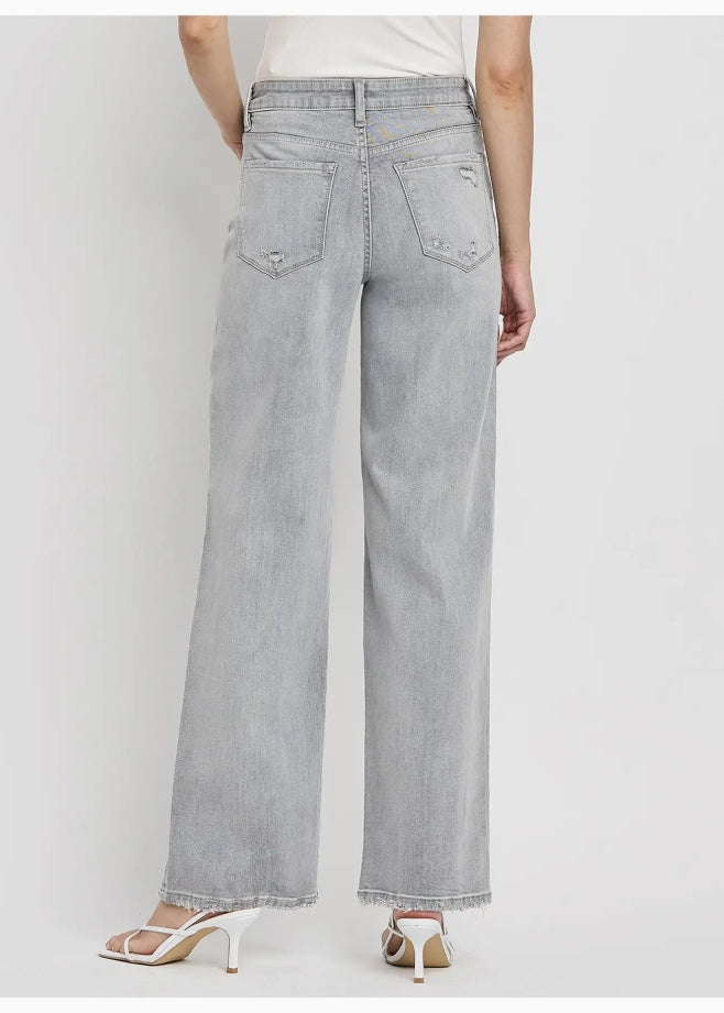 High Rise Light Grey Wide Leg Jeans "Clementine"