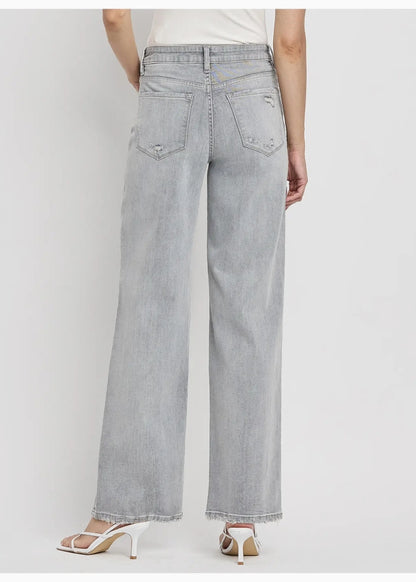 High Rise Light Grey Wide Leg Jeans "Clementine"
