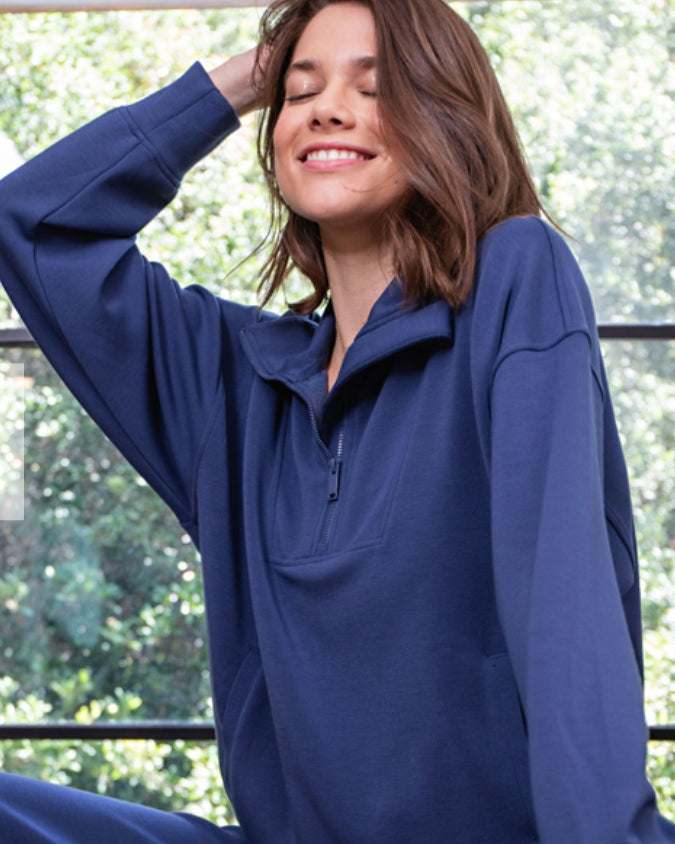 Modal Scuba Quarter Zip Funnel Neck Pullover