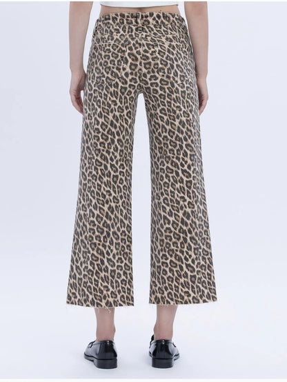 Vervet - High Rise Crop Wide Leopard Print Jean