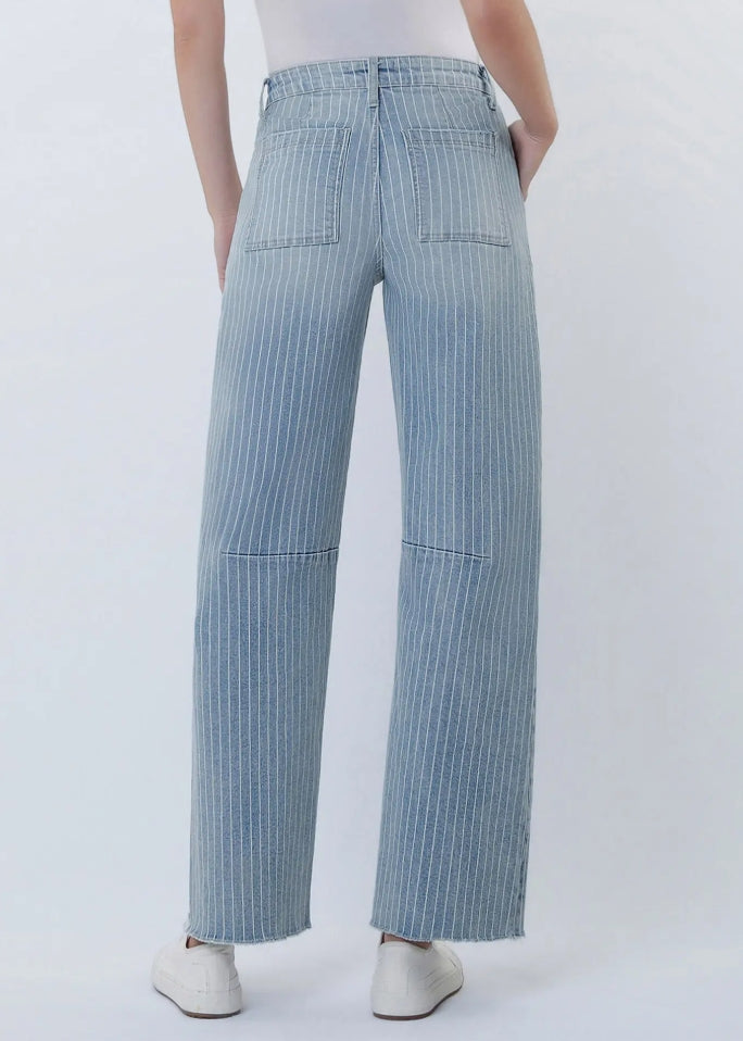 Vervet -High Rise Striped Raw Hem Crop Barrel Jeans