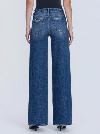 High Rise Dark Seamless Waistband Wide Leg Jean