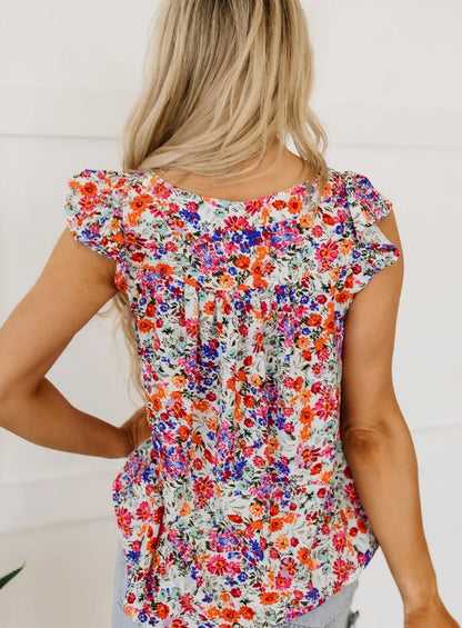 Multi Floral Flutter Sleeve Breezy Tank