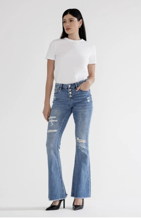 Mid Rise Flare W Button Up Fly