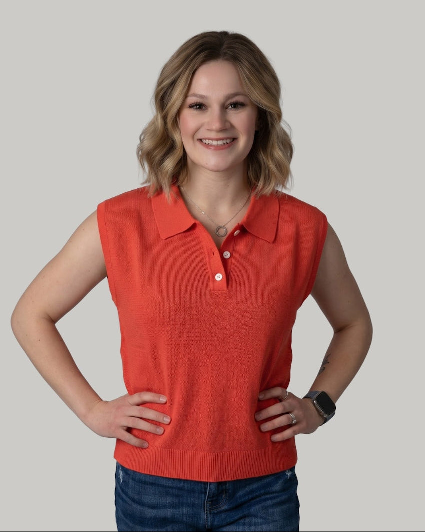 Sleeveless Collared Knit Polo Top