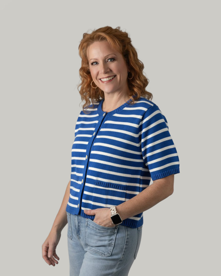 short-sleeve-striped-button-up-sweater