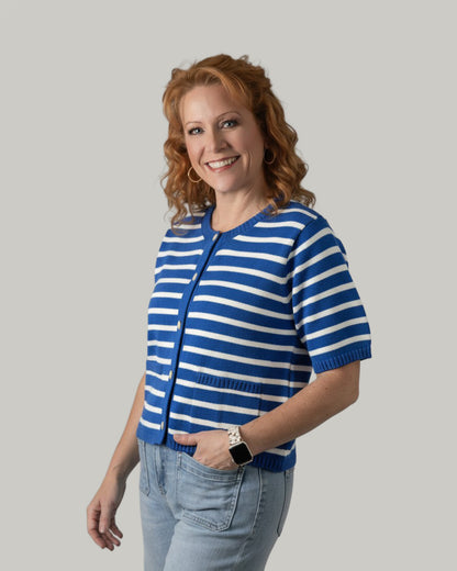 short-sleeve-striped-button-up-sweater