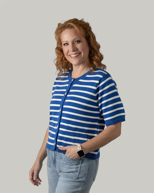 short-sleeve-striped-button-up-sweater