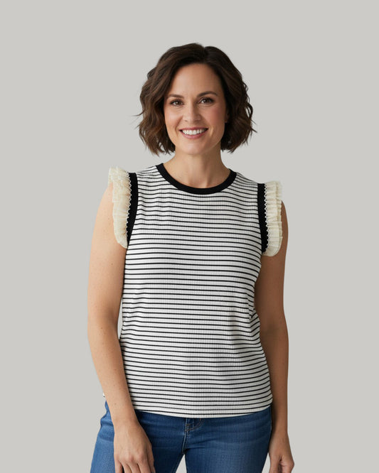 stripe-contrasted-ruffle-trim-tank