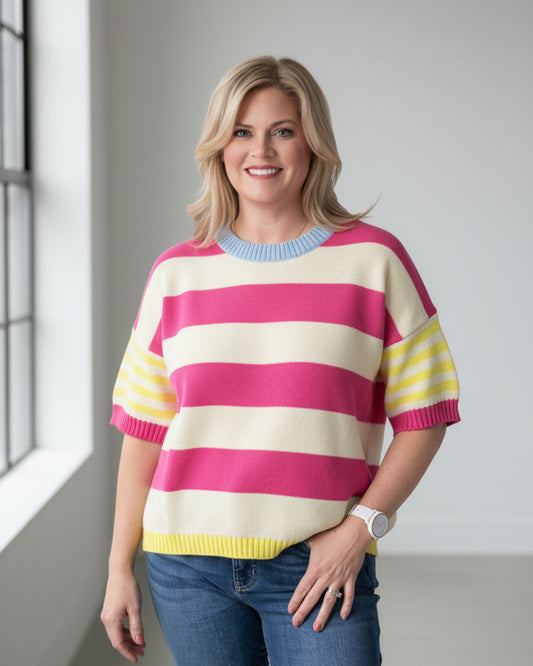 stripe-sweater-hot-pink-yellow-cream-blue