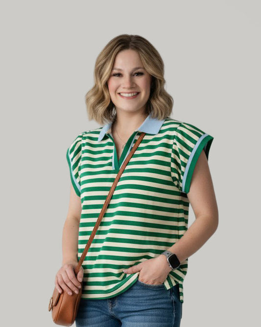 striped-polo-collar-blouse