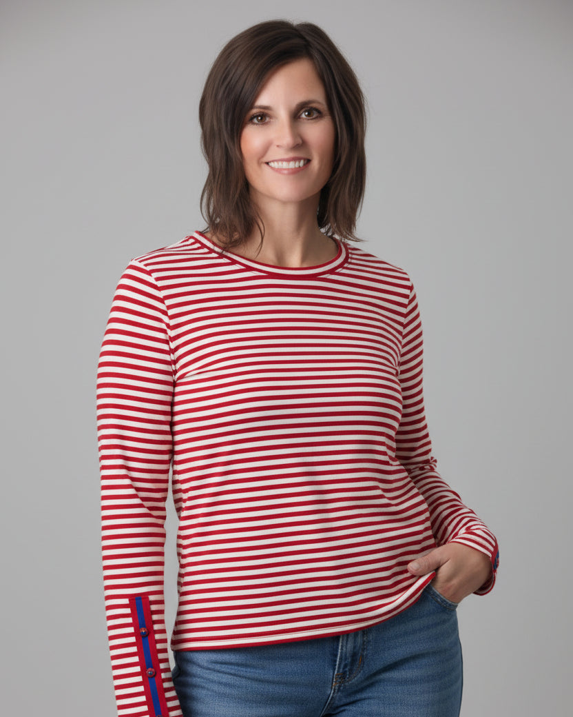 stripe-red-white-long-sleeve-color-tape-buttons