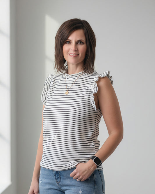 striped=ruffle-sleeveless-summer-top-black-white

