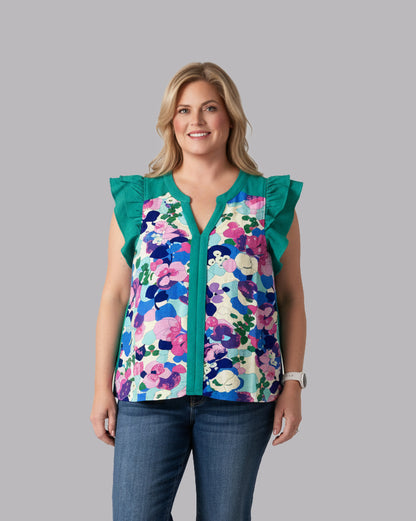 teal-purple-flutter-sleeve-top