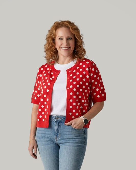red-polka-dot-button-up-short-sleeve-sweater
