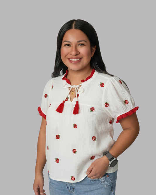 white-strawberry-top-guaze-tie-front-ruffle-sleeve