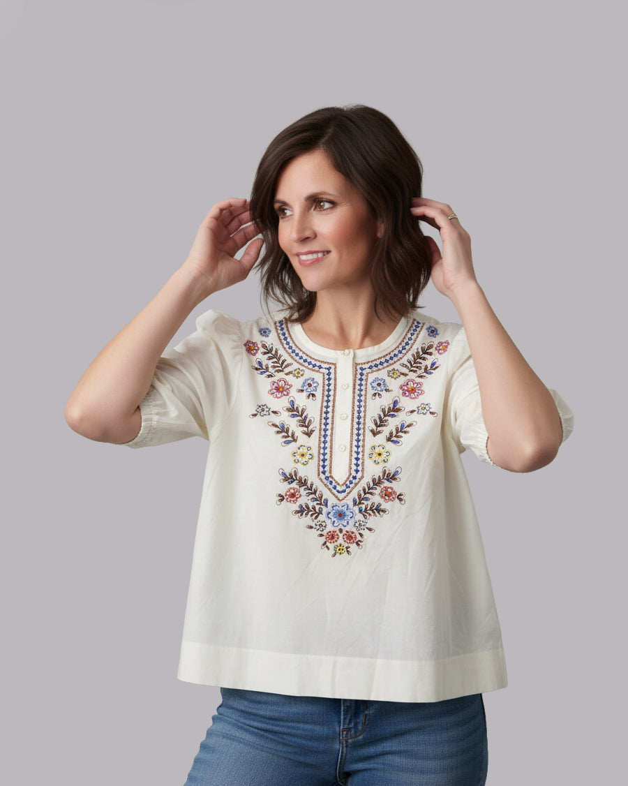 democracy-flora-four-button-embroidered-shirt