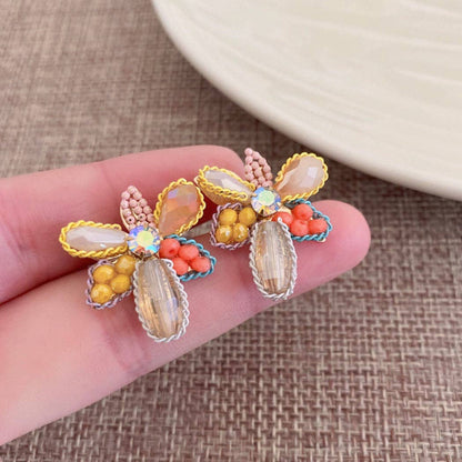 Multi Colored Beaded Flower Earrings