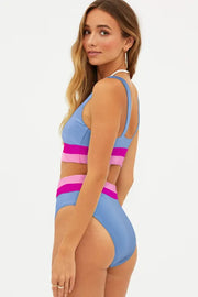 Blue & Pink Stripe Banded Bikini Swimsuit