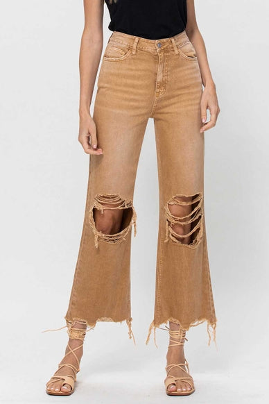 Vervet Camel Distressed Cropped Flare