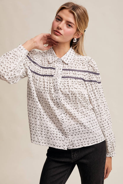 Lavender Grey Pintuck Puff Sleeve Blouse