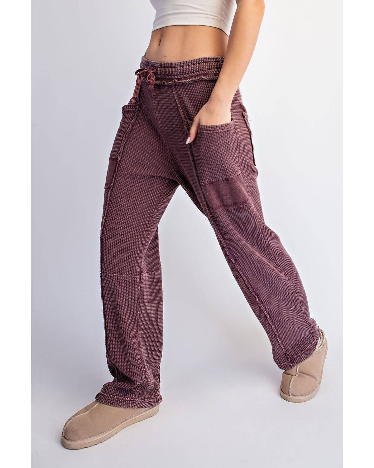 MINERAL WASHED WAFFLE BARREL PANTS
