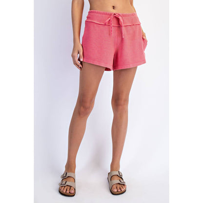 Strawberry Pink Waffle Weave Drawstring Shorts
