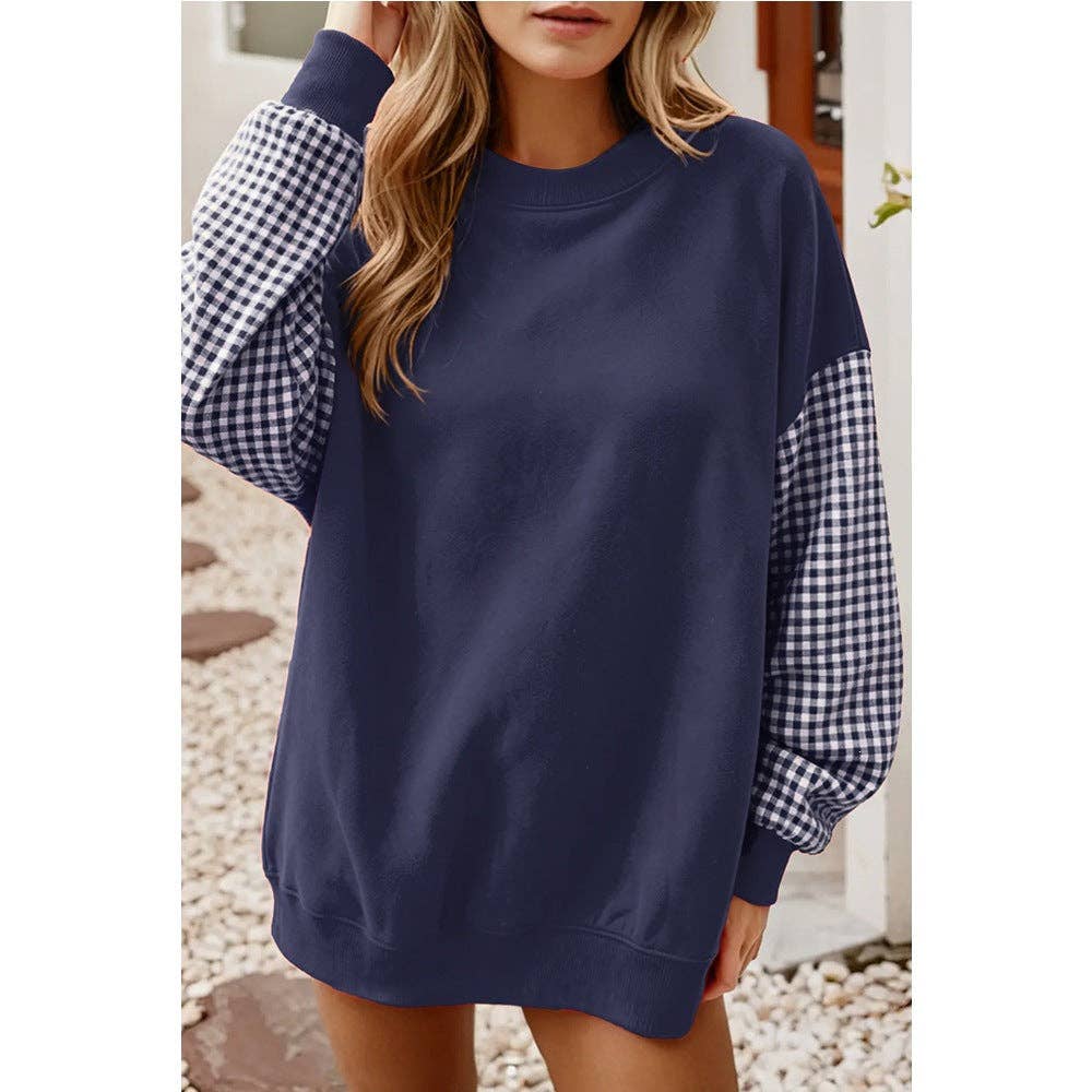 Plaid Color Block Oversized Sweatshirt