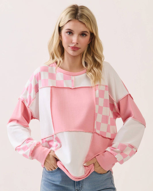 Pink & White Checkered Pullover