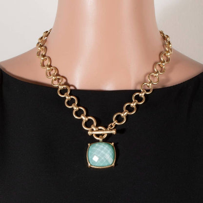 Square Stone Pendant Toggle Chain Necklace
