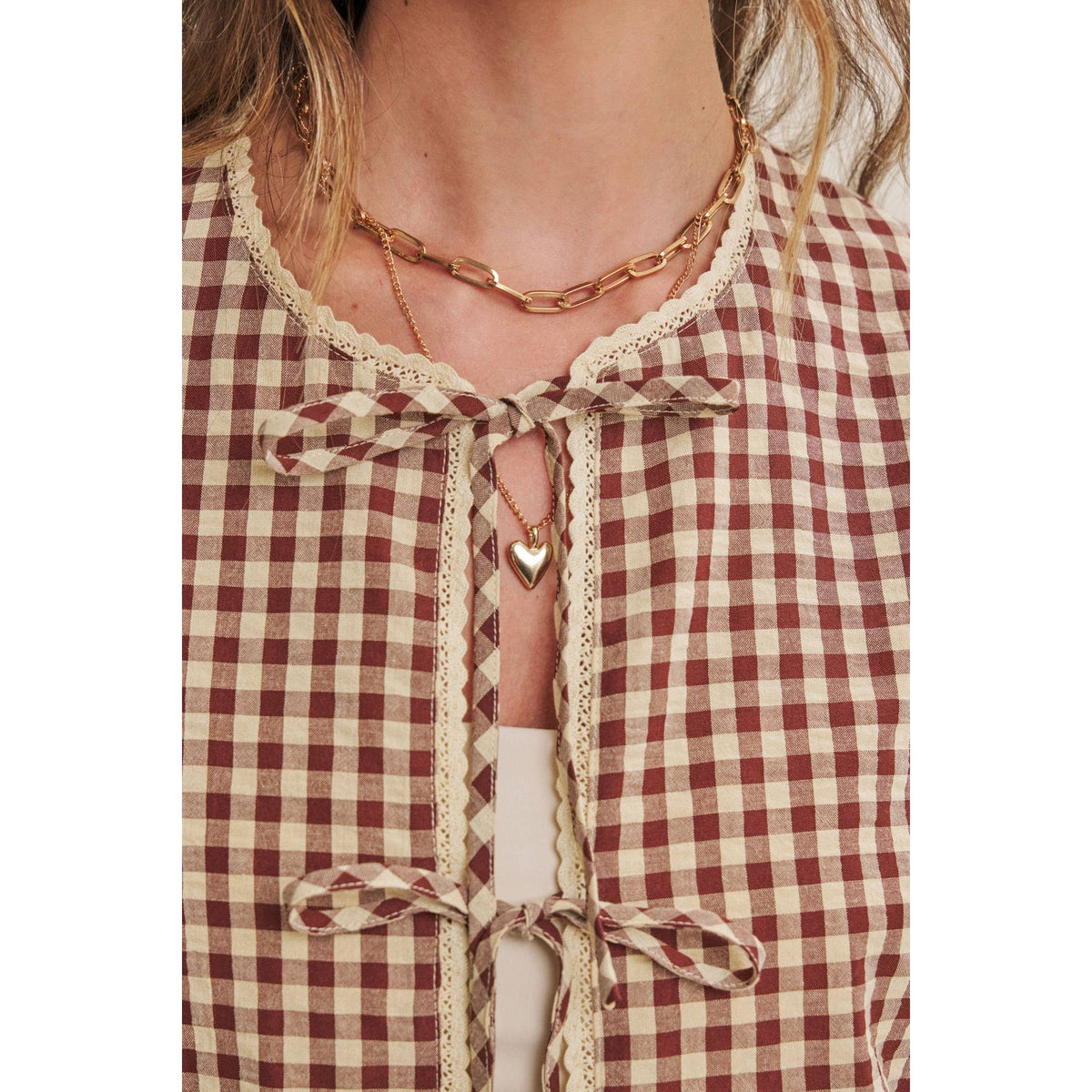 Coquette Gingham Tie Front Blouse