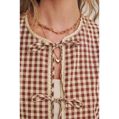 Coquette Gingham Tie Front Blouse