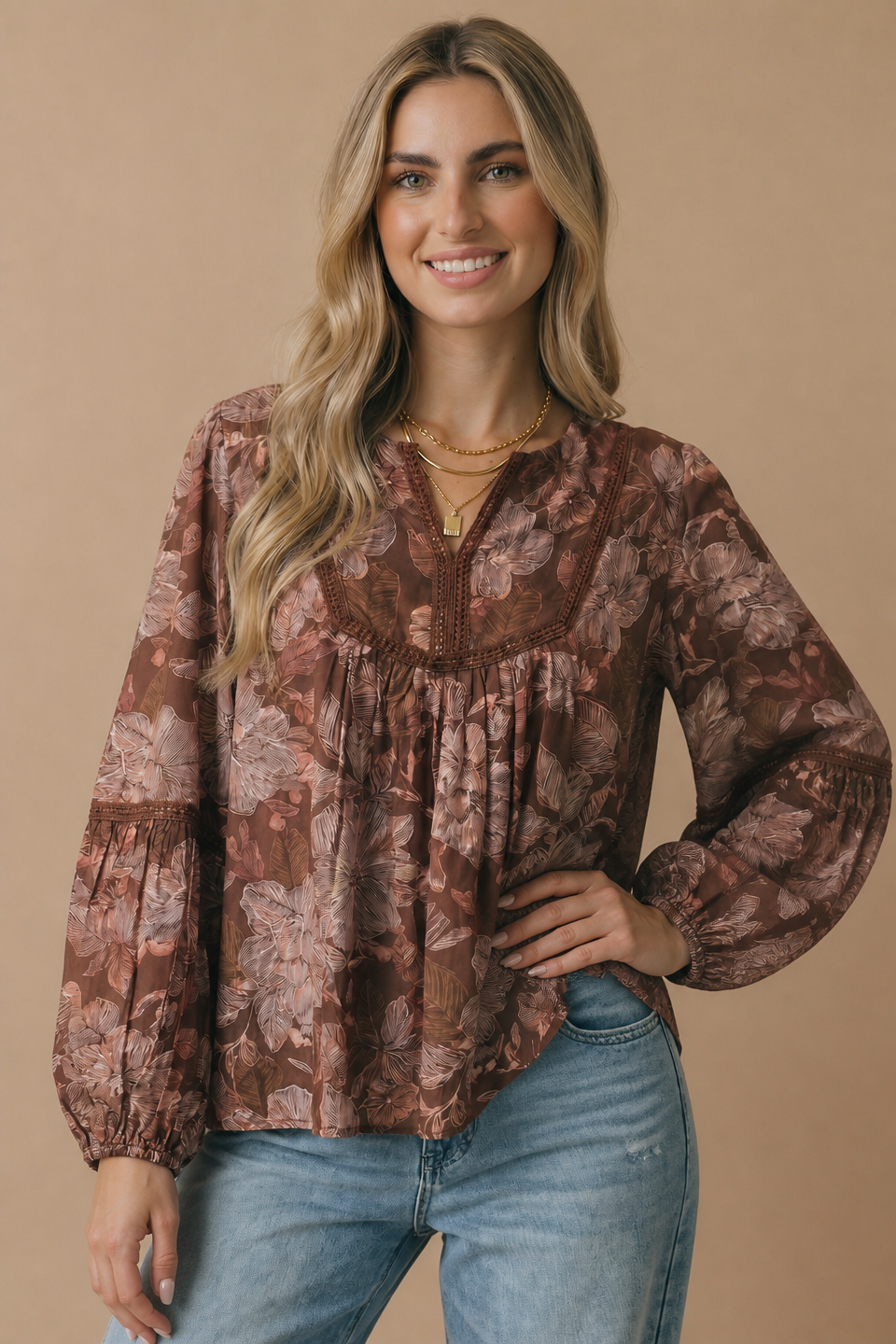 Floral Crochet Trim Babydoll Blouse