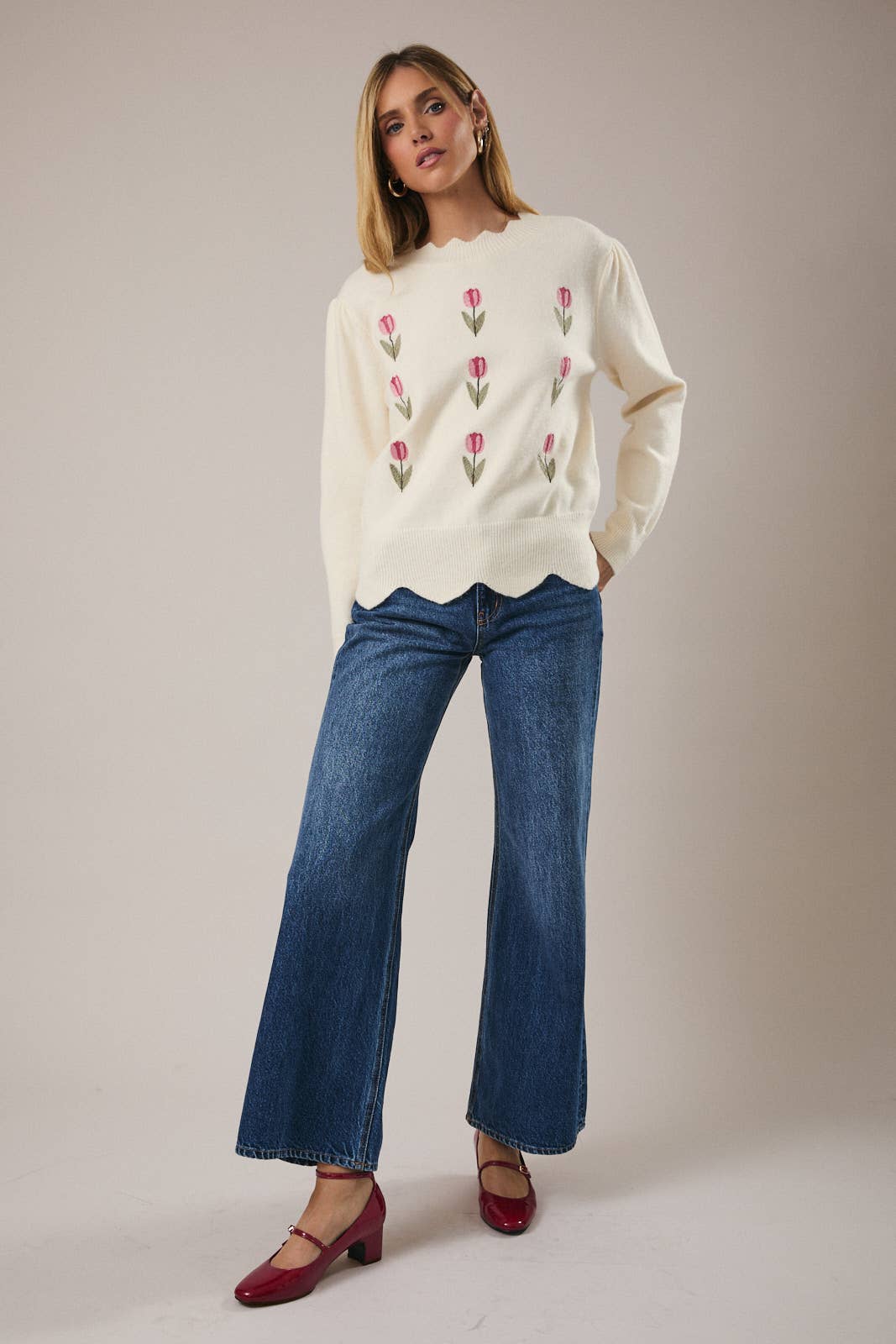 Scalloped Neck Tulip Sweater
