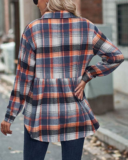 Navy & Orange Plaid Button Flannel