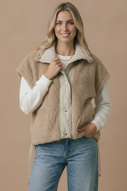 Reversible Sherpa Quilted Short Sleeve Jacket