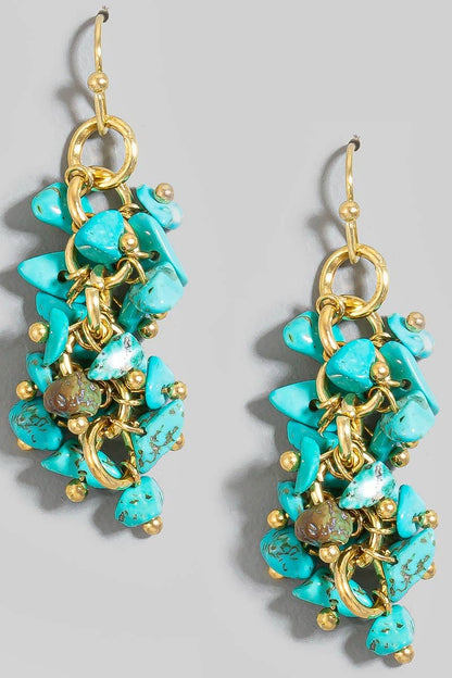 Pebble Stone Beaded Fringe Dangle Earrings