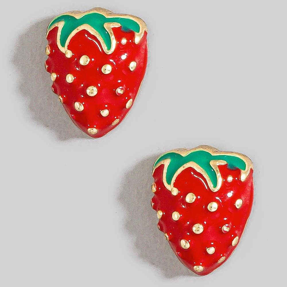 Enamel Strawberry Fruit Stud Earrings