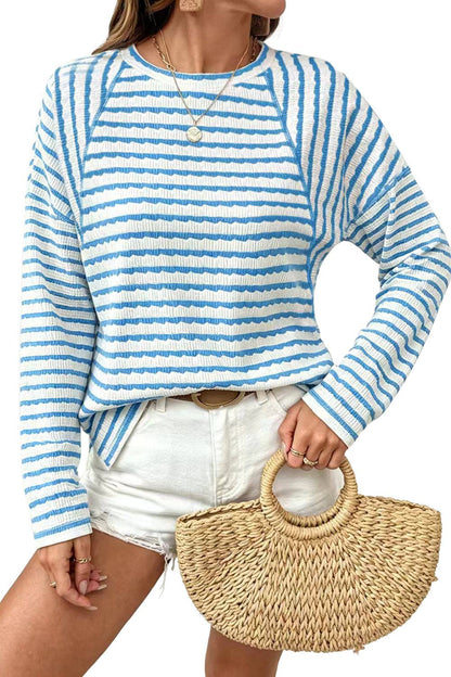 Textured Striped Long Sleeve Pullover