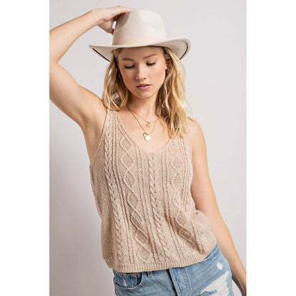 Cable Knit V-Neck Sweater Tank Top