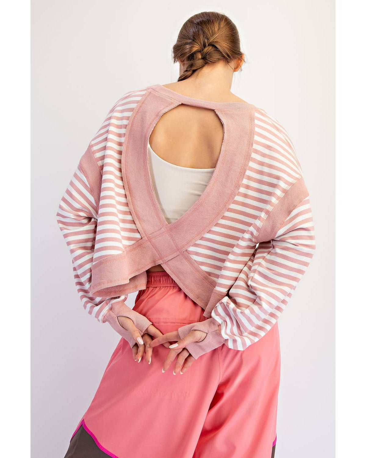Striped Terry Open Back Long Sleeve