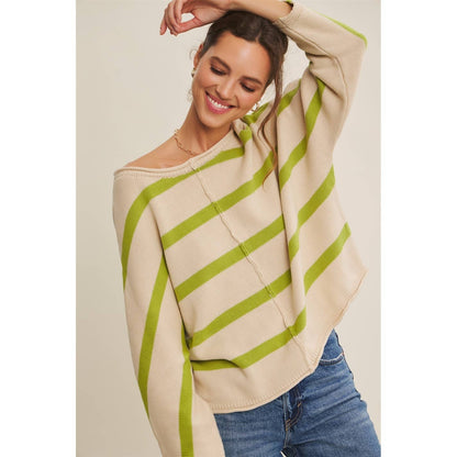 Apple Green Striped Dolman Sleeve Sweater