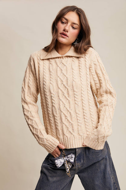 Funfetti Collared Cable Knit Sweater