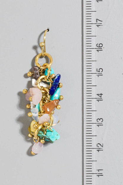 Pebble Stone Beaded Fringe Dangle Earrings