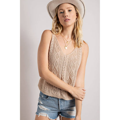 Cable Knit V-Neck Sweater Tank Top