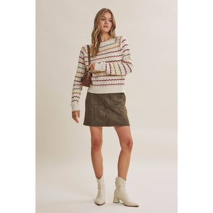 Multi-Colored Crochet Scalloped Sweater